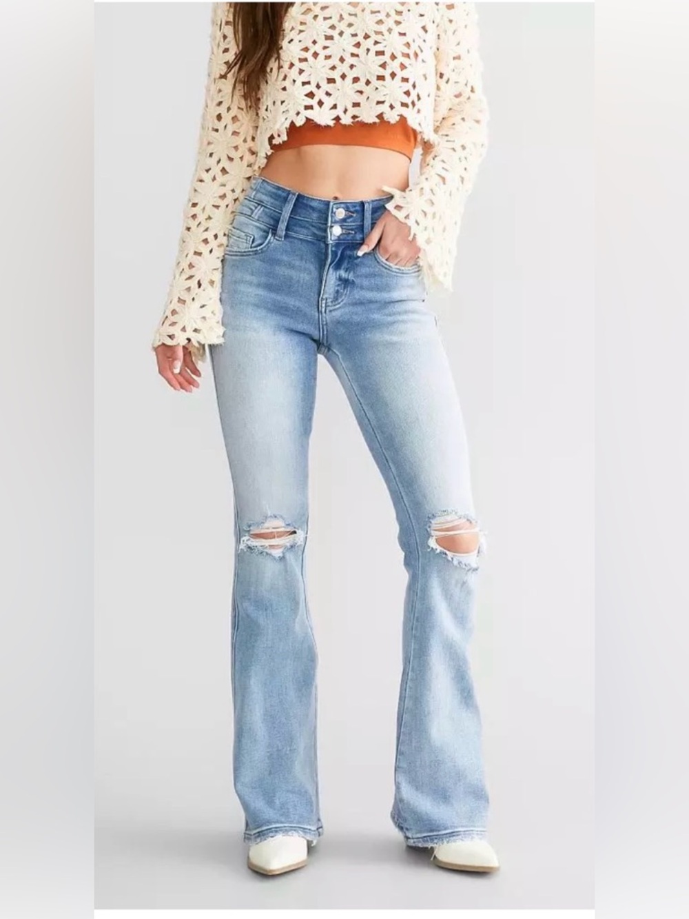 NWT Buckle Jeans Flying Monkey Light Blue High-Rise Flare Stretch Jeans